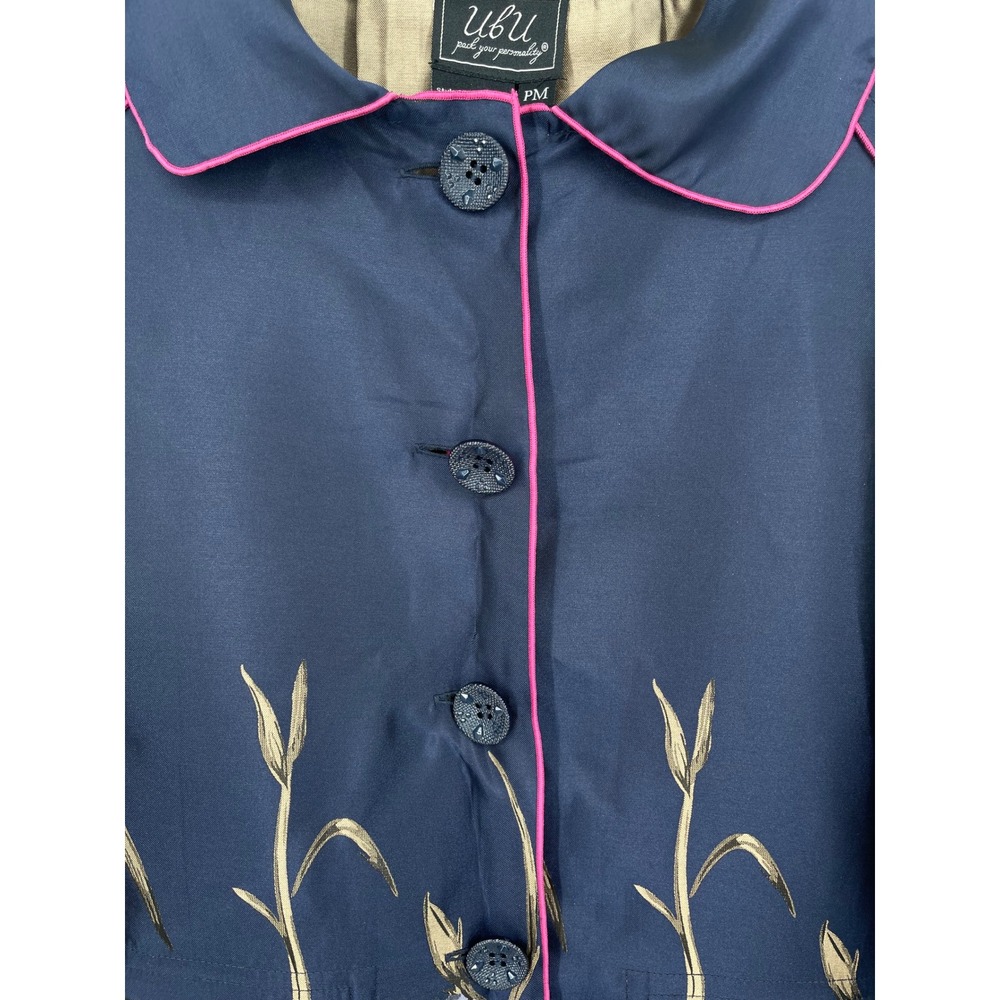 NWOT UBU Reversible Floral Rain Jacket Navy Blue Taupe Button Front PM N0921B - Picture 5 of 9